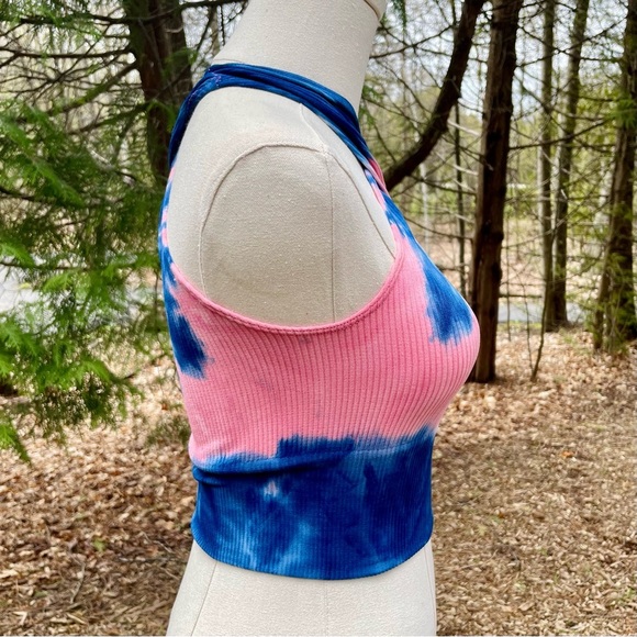 NWOT Cotton Candy Tie Dye Ribbed Tank Top Convertible Keyhole Asymmetrical Crop - Picture 13 of 15